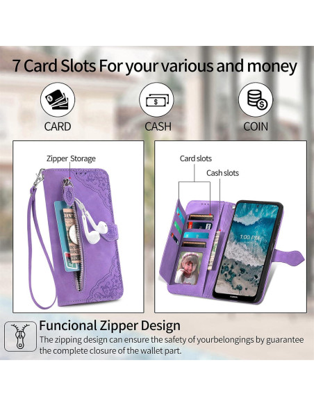 Funda de cuero para Nokia X100 5G con cremallera y soporte