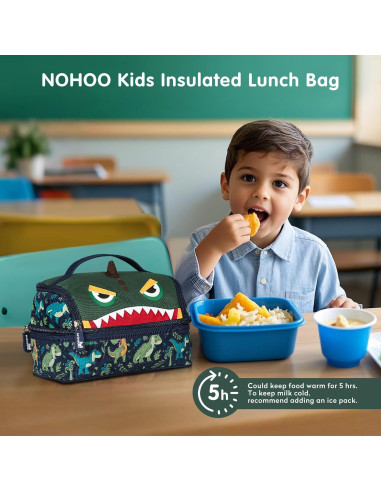 Bolsa de Almuerzo Aislada NOHOO Dinosaurio Verde 6L para Niños