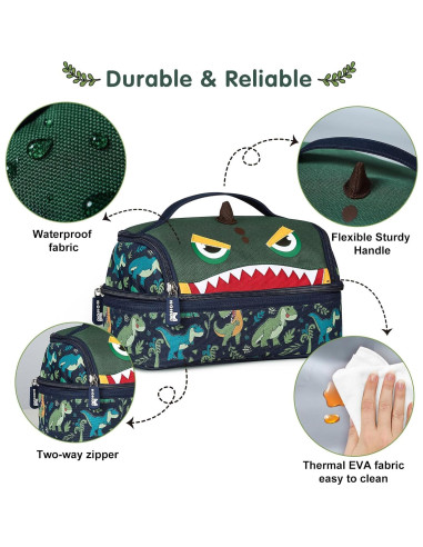 Bolsa de Almuerzo Aislada NOHOO Dinosaurio Verde 6L para Niños