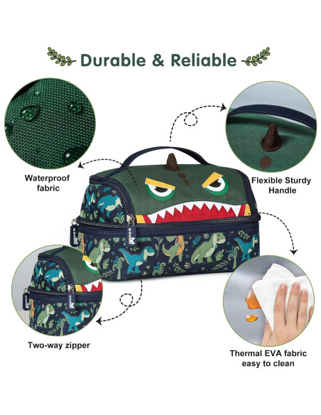 Bolsa de Almuerzo Aislada NOHOO Dinosaurio Verde 6L para Niños