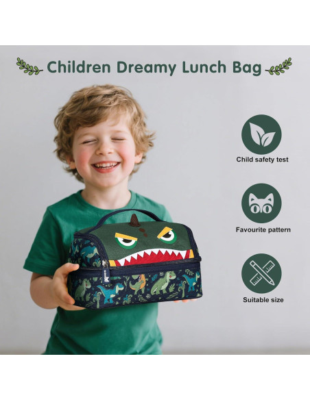 Bolsa de Almuerzo Aislada NOHOO Dinosaurio Verde 6L para Niños