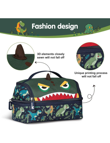 Bolsa de Almuerzo Aislada NOHOO Dinosaurio Verde 6L para Niños
