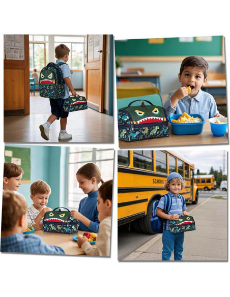 Bolsa de Almuerzo Aislada NOHOO Dinosaurio Verde 6L para Niños