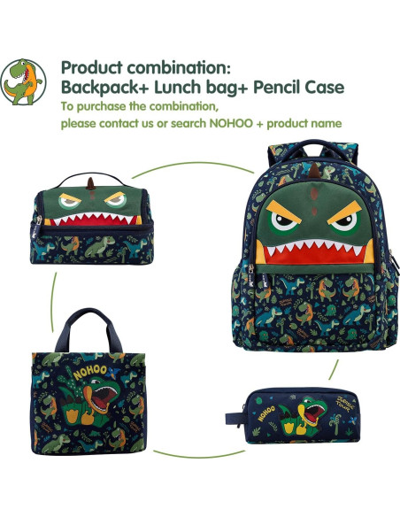 Bolsa de Almuerzo Aislada NOHOO Dinosaurio Verde 6L para Niños