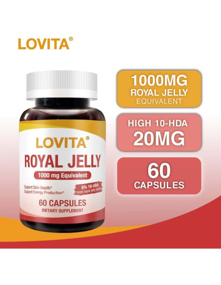 Jalea Real Lovita 333 mg 10-HDA 20 mg 60 Cápsulas Veganas