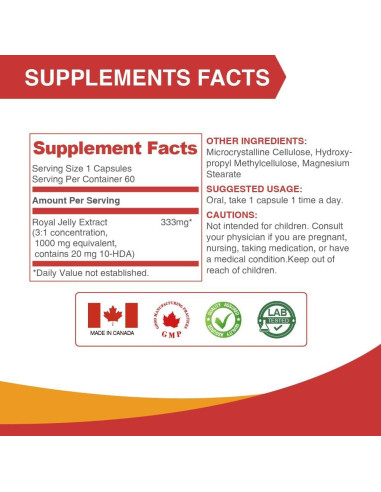 Jalea Real Lovita 333 mg 10-HDA 20 mg 60 Cápsulas Veganas
