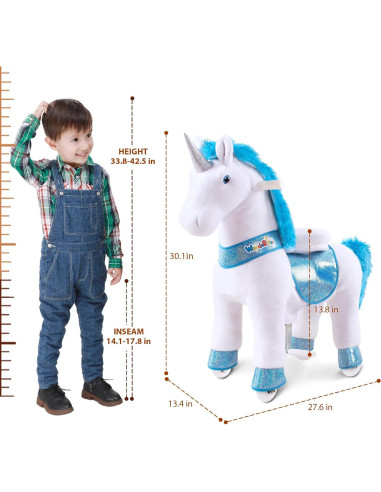 Caballo Unicornio Montable WondeRides Azul 76 cm para Niños 3-4 Años