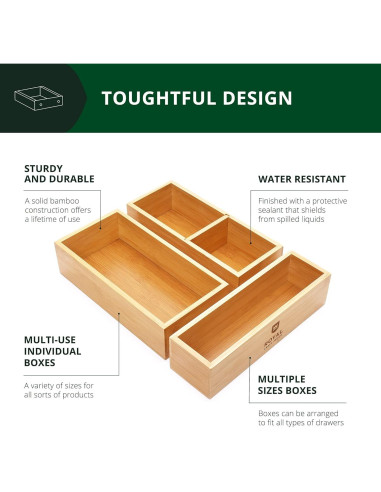 Organizador de Cajones de Bambú Royal Craft Wood - 3 Cajas