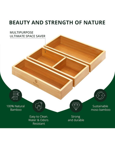 Organizador de Cajones de Bambú Royal Craft Wood - 3 Cajas