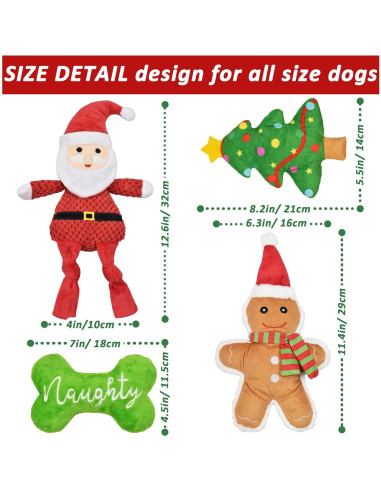 Juguetes para Perros de Navidad Lechong - Paquete de 4 Peluches