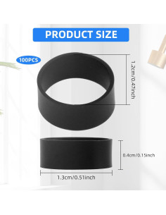 100 Bandas de Goma de Silicona Notoke Negras 1.27 cm 2