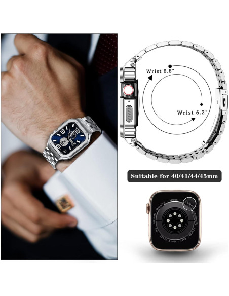 Banda de Acero Inoxidable SUPLINK 45mm para Apple Watch Plata