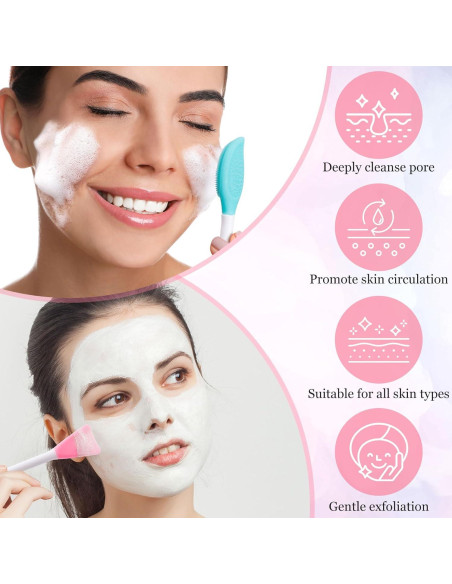 4 Cepillos Faciales de Silicona YALOJE 2 en 1 Doble Cara