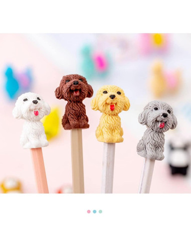24 Borradores de Lápiz de Perro Waremew - Multicolor, 3D