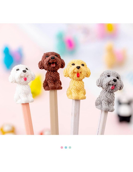 24 Borradores de Lápiz de Perro Waremew - Multicolor, 3D
