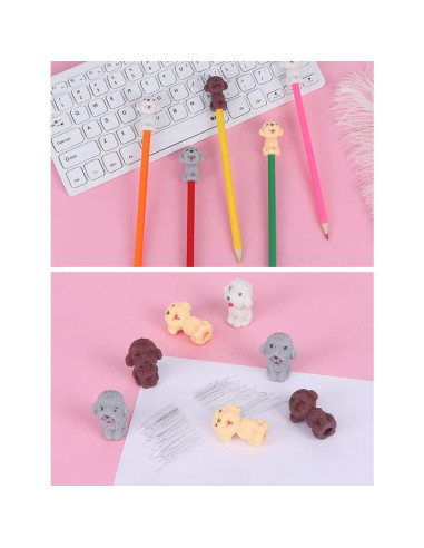 24 Borradores de Lápiz de Perro Waremew - Multicolor, 3D