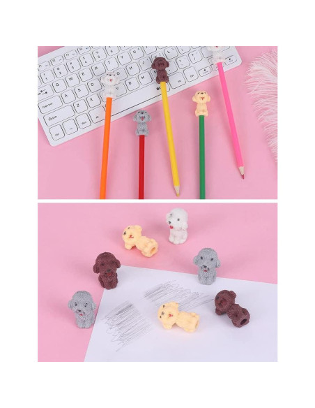 24 Borradores de Lápiz de Perro Waremew - Multicolor, 3D