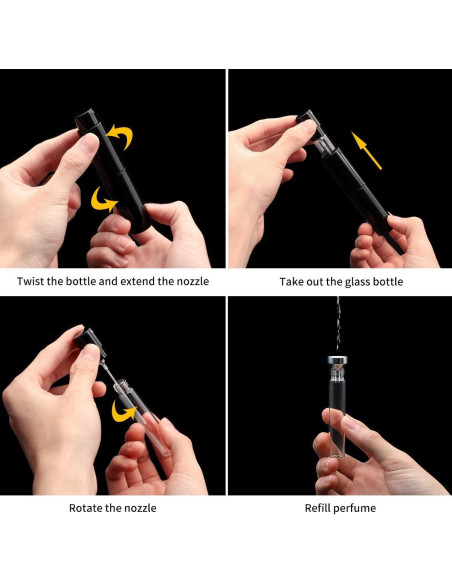 Atomizador de Perfume Recargable Aufew 10ml Negro a Prueba de Fugas
