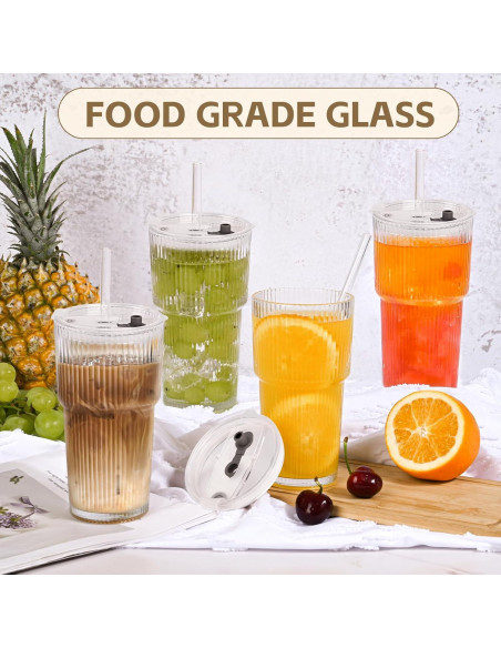 Set de 2 Tazas de Vidrio AFINSEA 590 ml con Popote y Tapa