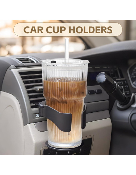 Set de 2 Tazas de Vidrio AFINSEA 590 ml con Popote y Tapa