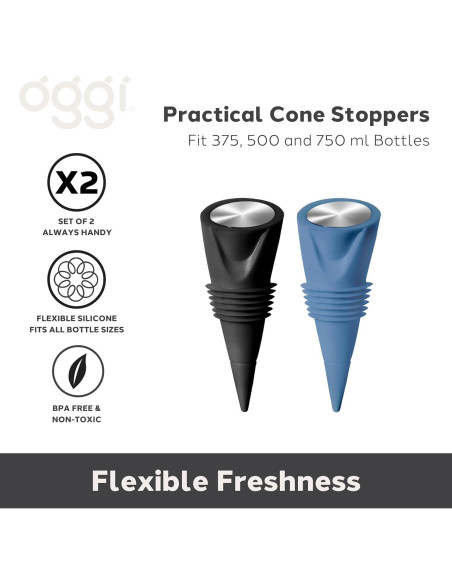Set de 2 Tapones de Silicona OGGI para Botellas de Vino