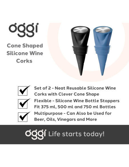 Set de 2 Tapones de Silicona OGGI para Botellas de Vino
