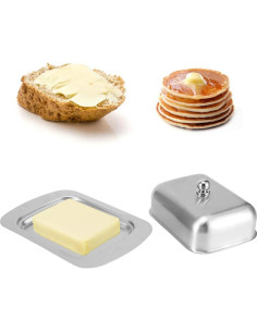 Plato de Mantequilla CHICIRIS Acero Inoxidable con Tapa 18.5x12.2cm 2