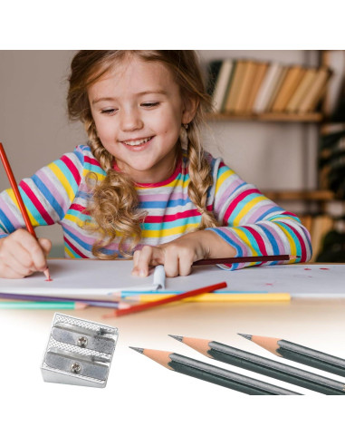 Paquete de 8 Sacapuntas de Metal Bonsicoky 2 Agujeros Plata