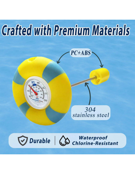 Termómetro de piscina flotante PVC irrompible 1.68" fácil lectura