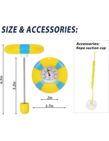 Termómetro de piscina flotante PVC irrompible 1.68" fácil lectura