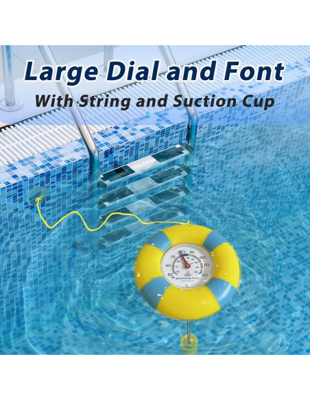 Termómetro de piscina flotante PVC irrompible 1.68" fácil lectura