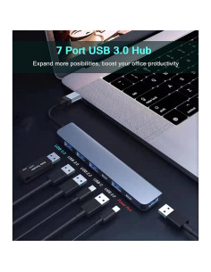 Hub USB 3.0 7 en 1 Aluminio ukiism con Puerto de Carga 2