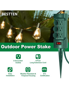 Estaca de Potencia Exterior BESTTEN 6 Salidas 9 Pies Verde 2