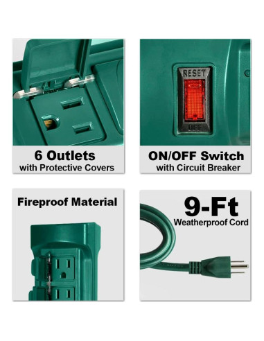 Estaca de Potencia Exterior BESTTEN 6 Salidas 9 Pies Verde