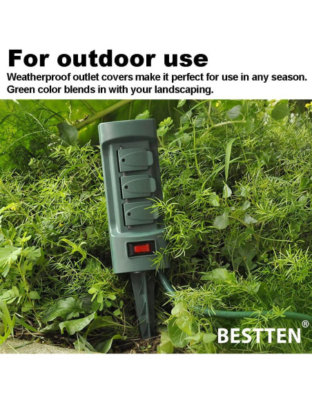 Estaca de Potencia Exterior BESTTEN 6 Salidas 9 Pies Verde