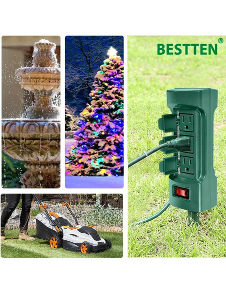 Estaca de Potencia Exterior BESTTEN 6 Salidas 9 Pies Verde