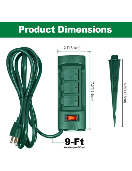 Estaca de Potencia Exterior BESTTEN 6 Salidas 9 Pies Verde