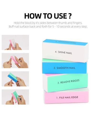 Bloques de Pulido de Uñas BTYMS - 10 Pcs 4 Vías