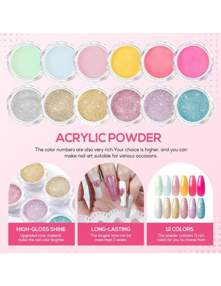 Kit de Uñas Acrílicas COSCELIA con Taladro y Luz UV 40pcs