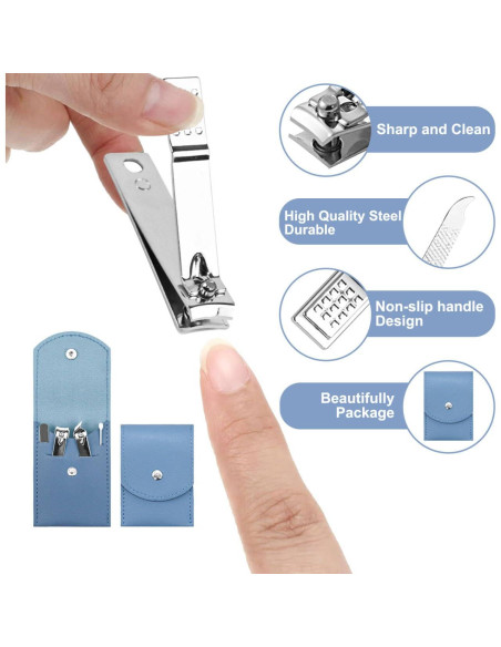 Set de Manicura 20 Piezas HDFCLUP Acero Inoxidable Azul 4 en 1