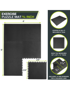 Mat de Ejercicio Puzzle ProsourceFit 1.9cm 6 Azulejos EVA 2