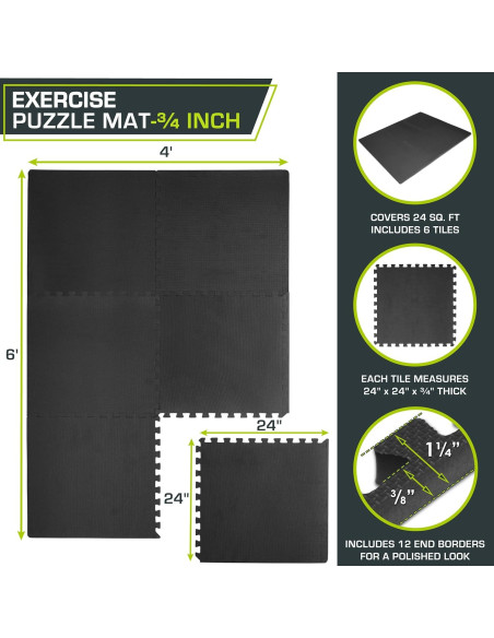 Mat de Ejercicio Puzzle ProsourceFit 1.9cm 6 Azulejos EVA