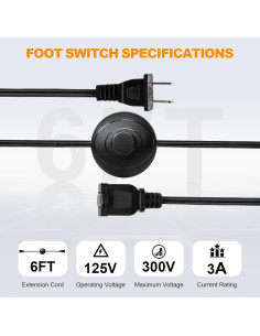 Interruptor de Pedal Umitiu 1.8m para Lámparas y Herramientas 2