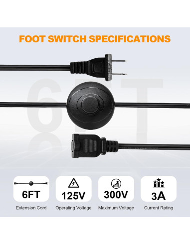 Interruptor de Pedal Umitiu 1.8m para Lámparas y Herramientas