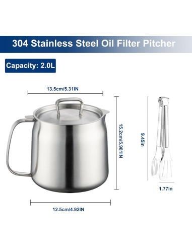 Freidora de Aceite Multifuncional Acero Inoxidable 2L