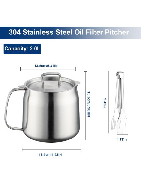 Freidora de Aceite Multifuncional Acero Inoxidable 2L