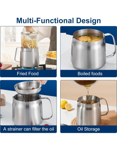 Freidora de Aceite Multifuncional Acero Inoxidable 2L
