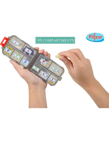 Paquete de 2 Organizadores de Pastillas Portátiles Pillzar con 10 Compartimentos
