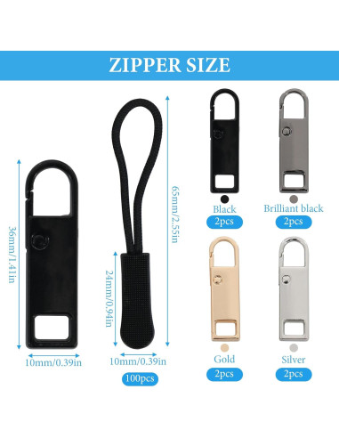 8 Tiradores de Cremallera Reemplazo Panthra con 100 Cuerdas