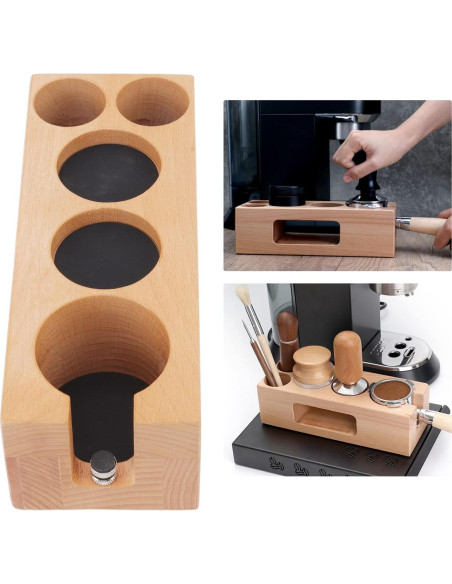 Estación de Tamping de Café de Madera con 5 Agujeros - Soporte Antideslizante